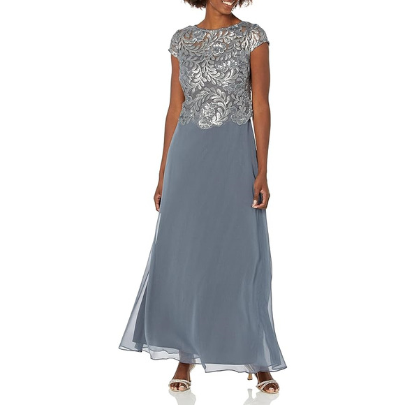 Alex Evenings Women's Cap Sleeve Long Mock Dress | 6P - Picture 1 of 2
